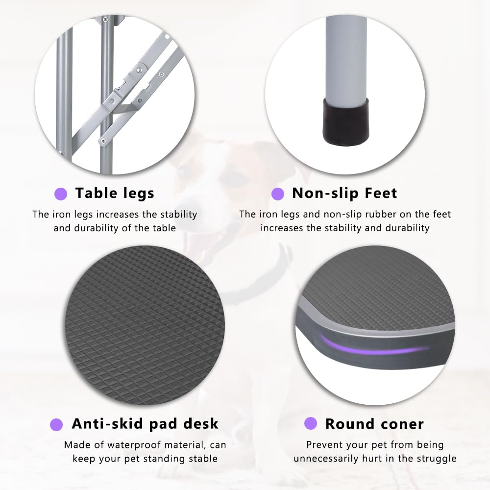 LEIBOU 45'' Professional Foldable Heavy Duty Dog Pet Grooming Table with H-Shape Arm & Noose, Maximum Capacity Up to 260lbs, Black LEIBOU