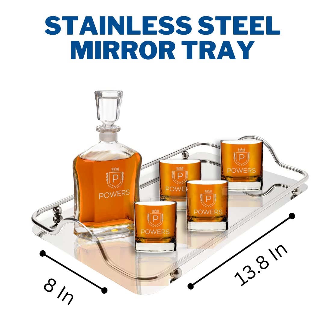 Engraved Liquor Whiskey Decanter Set with Scotch Glasses for Men - 9 Design Options - Personalized Gift Set for Him, Dad - Premium Set Includes Whiskey Stones - Christmas, Valentines - by Froolu Froolu