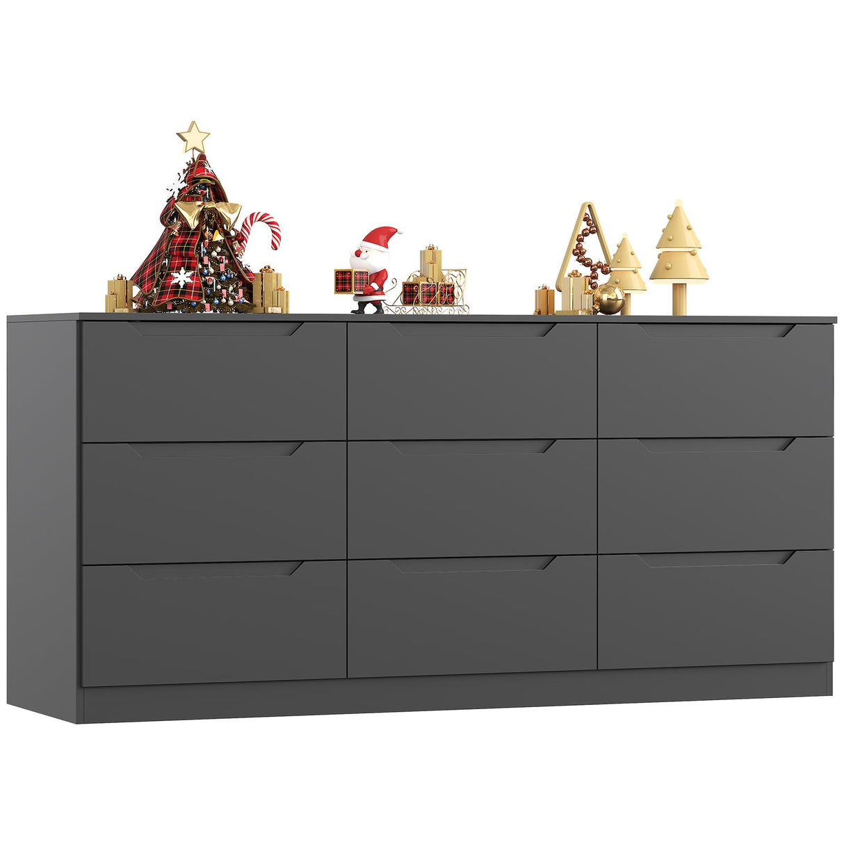 Winkalon 9 Drawer Dresser,62” Wide Chest of 9 Drawer Dresser, Modern Storage Cabinets with Large Wood Drawers for Bedroom, Living Room, Entryway, Hallway Black Winkalon