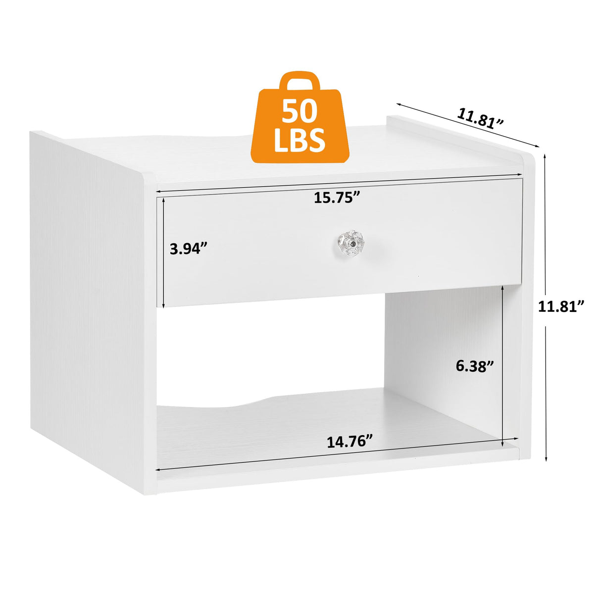 BWEISHOME Floating Nightstand Set of 2,Wall Mounted Nightstand,White Floating Night Stand with Drawer, Floating Bedside Table for Bedroom White KTZ04D BEWISHOME