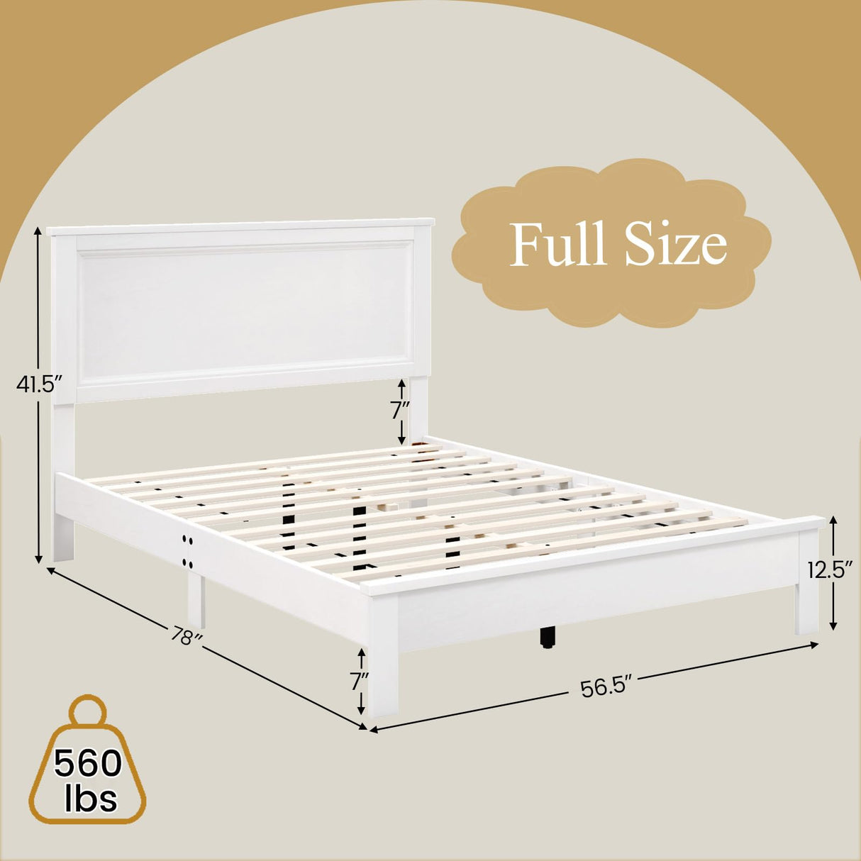 KOMFOTT Full Size Wood Platform Bed Frame with Headboard, Wooden Mid Century Platform Bed with Slat Support & Under Bed Storage, Mattress Foundation Bed Base, No Box Spring Needed, White KOMFOTT