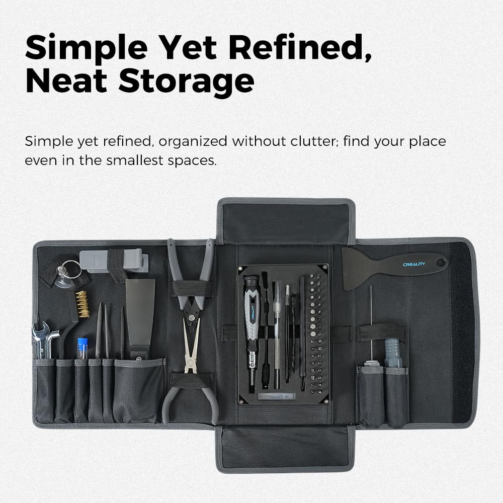 Creality Official 3D Printer Tools Kit, 74 Pcs in 1 3D Printing Tool Wrap Kit Assembly/Removal/Finishing/Deburring/Filament Cutting Tool with Nozzle Cleaning Kit for All FDM Printers Creality