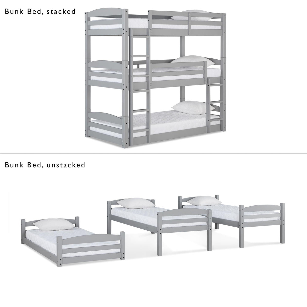 DHP Phoenix Triple Bunk Bed, Twin Size, Grey DHP