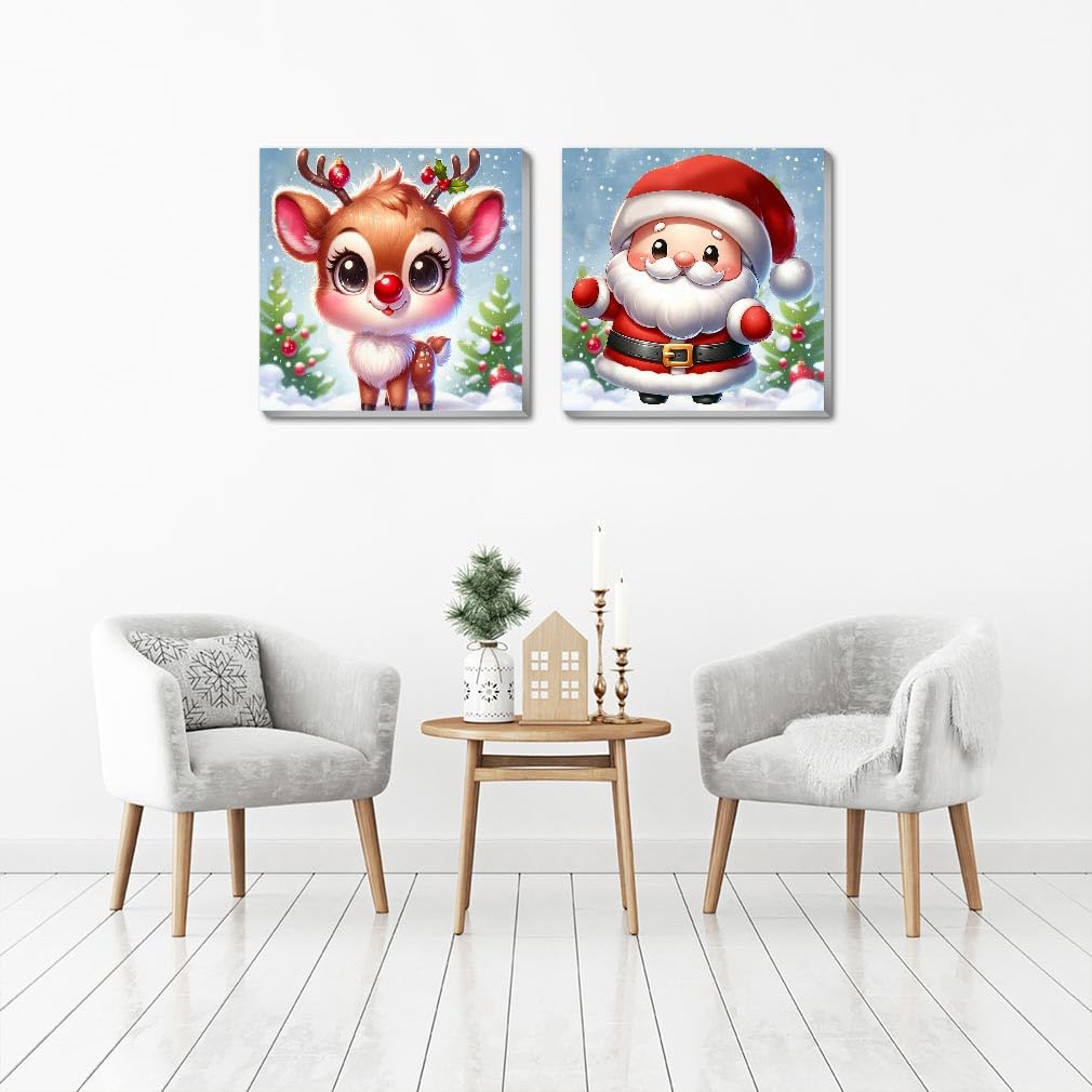gganmtere 2 Packs Christmas Paint by Numbers Kit Framed for Adult Beginner, Cartoon Easy Adult Paint by Numbers Kits on Canvas, Acrylic DIY Paint by Number Kits for Home Wall Decor 8X8 inch gganmtere