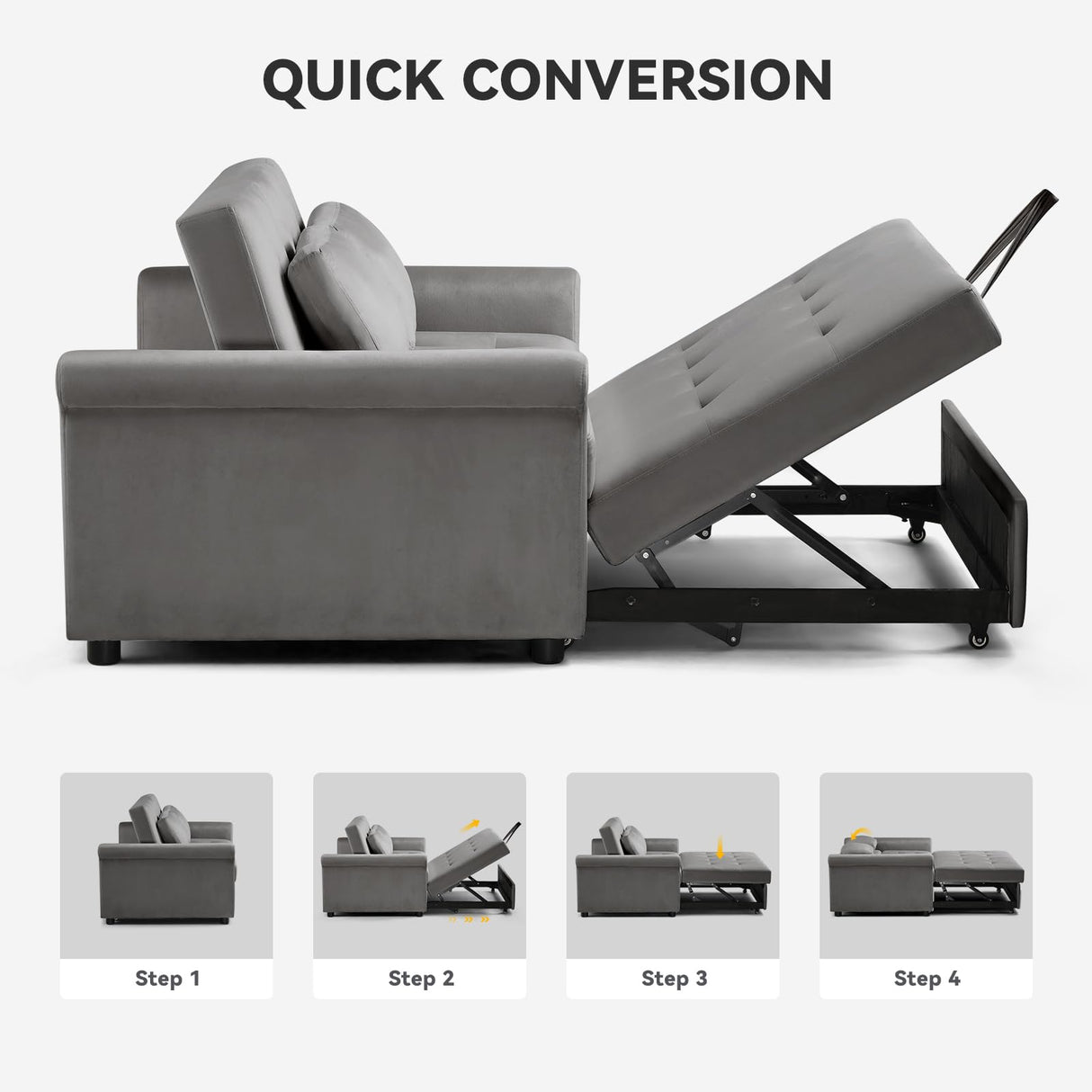 COMHOMA 55" Sleeper Sofa Bed, 3-in-1 Pull Out Couch Bed with Adjustable Backrest and Pillows, Convertible Sleeper Couch for Living Room and Office (Grey) COMHOMA