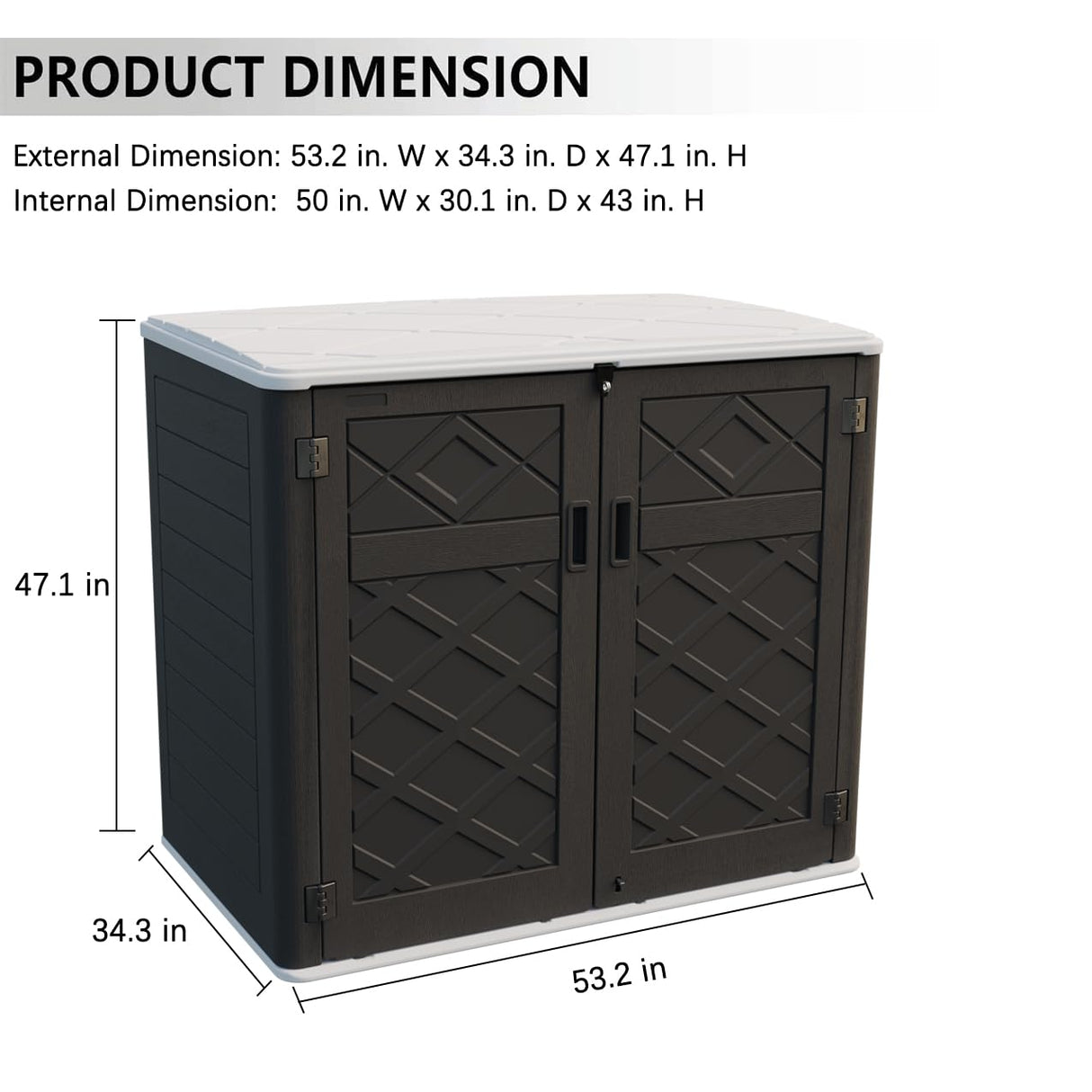 KINYING Larger Outdoor Storage Shed Weather Resistance, Resin Sheds & Outdoor Storage for Garden, Patios, Backyards, 48 Cu.Ft Tool Shed for Garbage Cans, Lawn Mower, Garden Tools,Black KINYING