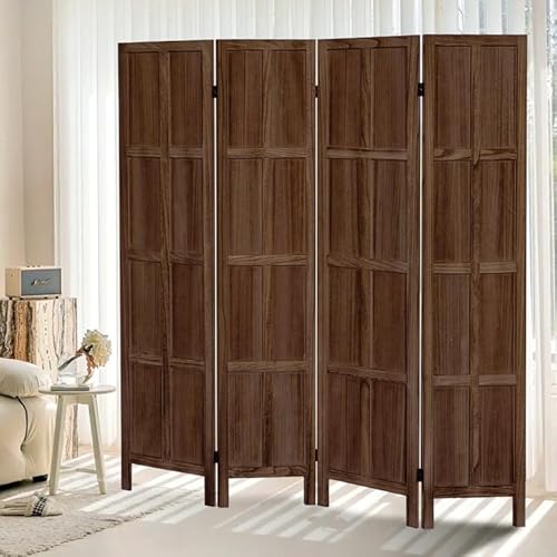 ALeesing 4 Panel Room Divider, 5.6Ft Wood Room Dividers and Folding Privacy Screens, Room Divider Wall Freestanding Room Partitions, Room Dividers Screen for Home Office Bedroom, Dark Brown ALeesing