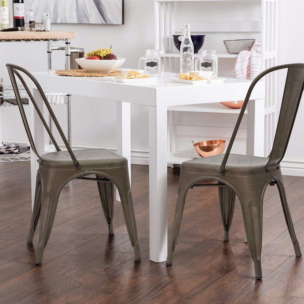 FDW | Set of 4 Metal Dining Chairs | Bronze | Stackable Tolix Side Chairs with Backrest | Scratch-Resistant | Non-Slip Feet | Indoor/Outdoor Use | 330 lbs Capacity | Ideal for Kitchen & Restaurant FDW