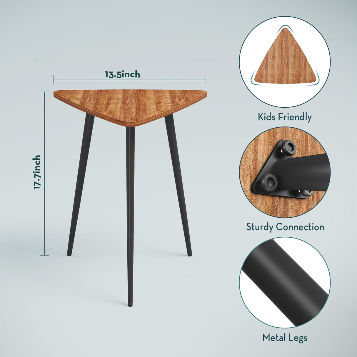 SAYGOER Small End Table Mid Century Triangle Side Table Unique Night Stand Rustic Farmhouse Bedside Table Retro Accent Sofa Table for Living Room Bedroom Easy Assembly,Walnut Oak SAYGOER