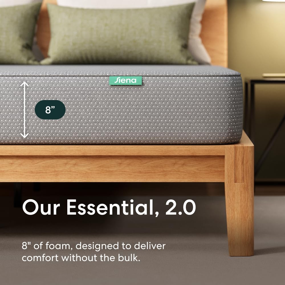 Siena 8” Full Memory Foam Mattress - Medium Firm - 180 Night Trial - Premium Pressure-Relieving Layers - 10 Year Warranty - Mattress in a Box - CertiPUR-US Certified Siena