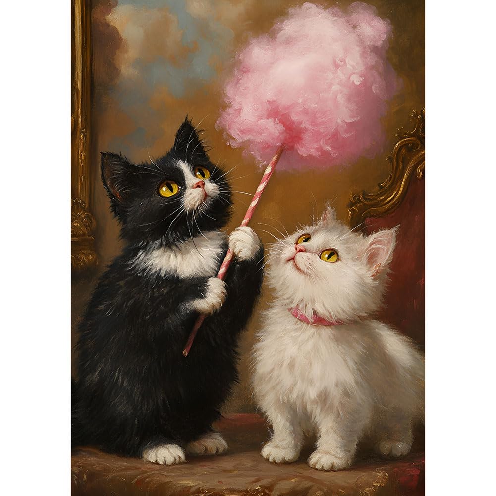 Sanjee Diamond Painting Kits for Adults, Cute Cats Diamond Art Kits for Beginner, 5D DIY Round Full Drill Diamond Dots Paintings Diamond Painting for Home Wall Decoration Gift, 12x16inch Sanjee