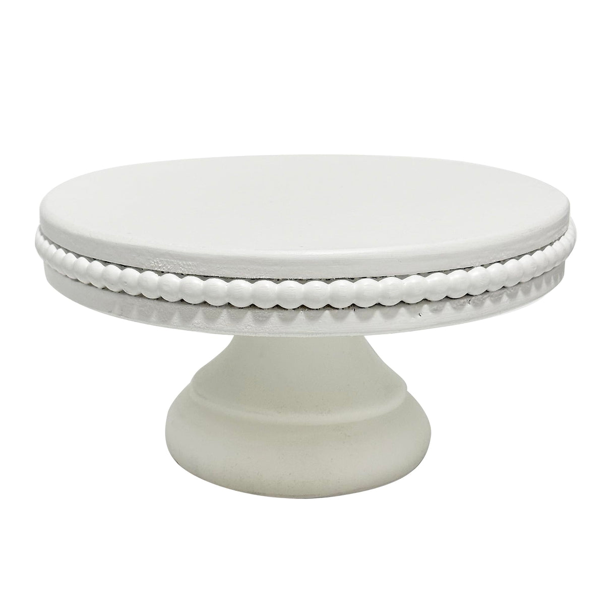 dwellington White Wash Display Wood Riser, 8.25inch Shabby Chic Pedestal Tray Decor with Beads, Farmhouse Display Stands for Coffee Bar, Bathroom, Kitchen Island (White) dwellington