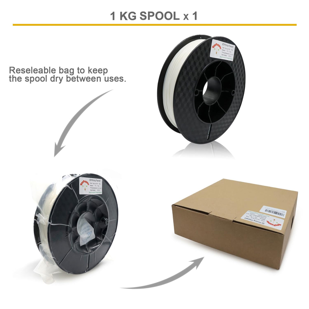 RepRapper PVA Filament 1.75mm for 3D Printer, Water Soluble Filament Commonly Used as Support Material, 0.5kg Natural Color RepRapper