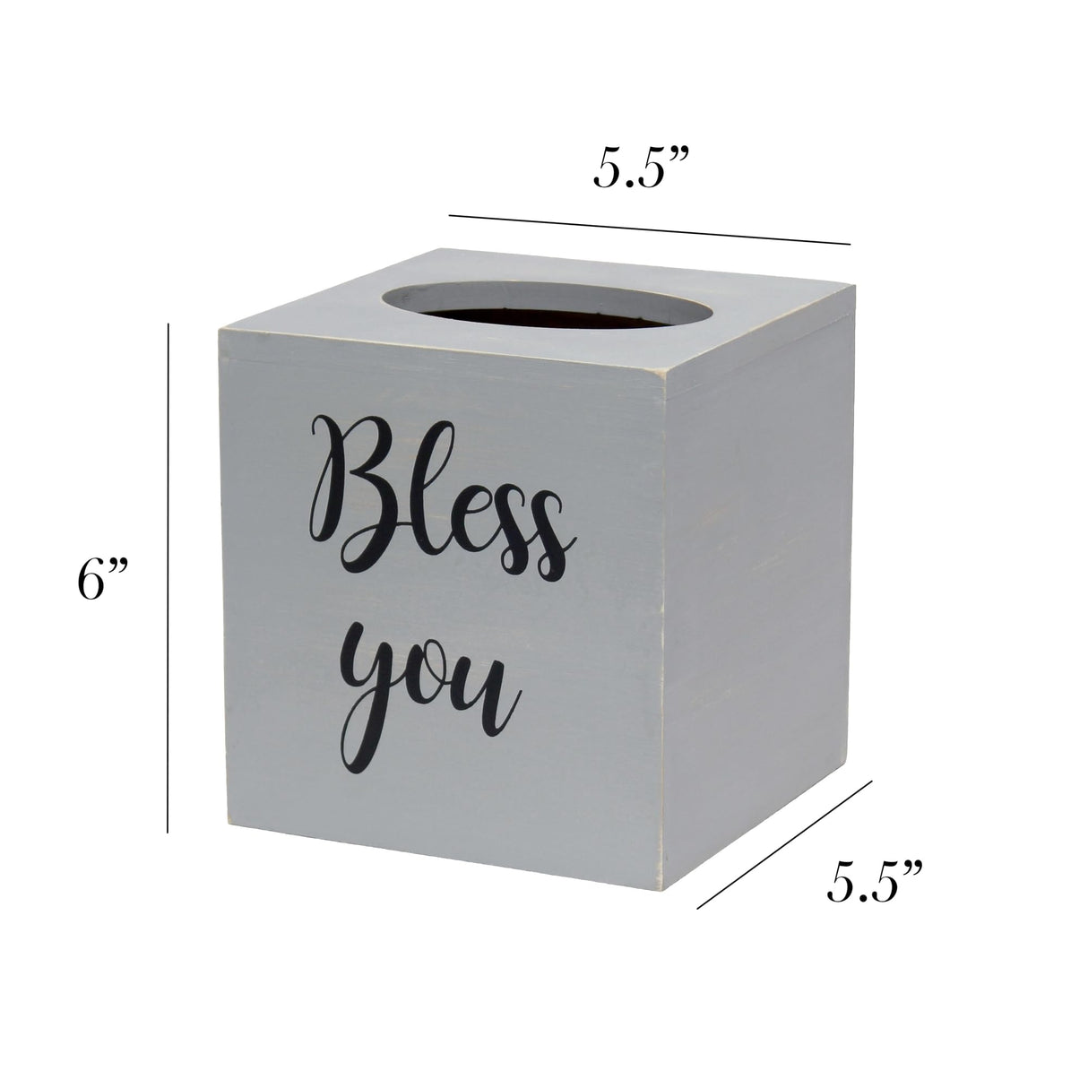 Elegant Designs HG2024-GRW Decorix Farmhouse Square Wood Decorative Tissue Box Cover w Bless You Black Script & Sliding Base for Vanity, Bathroom, Bedroom, Livingroom, Office, Desk, Table, Gry Wash Elegant Designs
