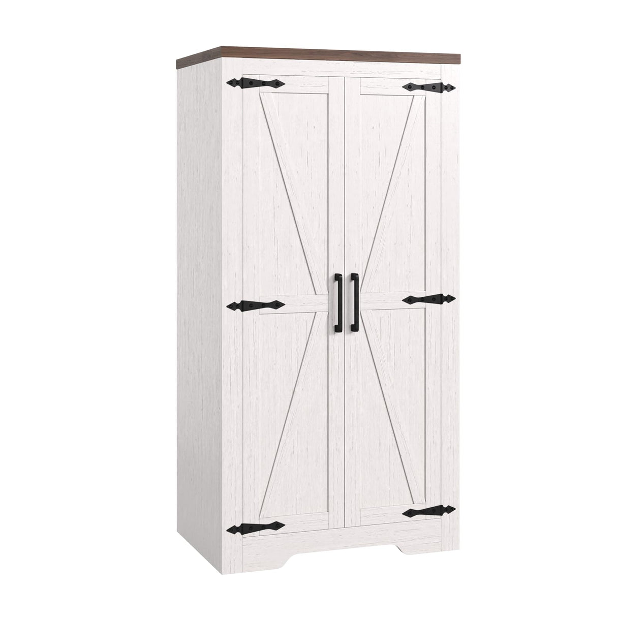 Befrases 47" Kitchen Pantry Cabinet, Farmhouse Storage Cabinet with Barn Doors and Adjustable Shelves, Freestanding Kitchen Hutch,Wood Cupboard for Living Room, Bathroom, Hallway, White Befrases