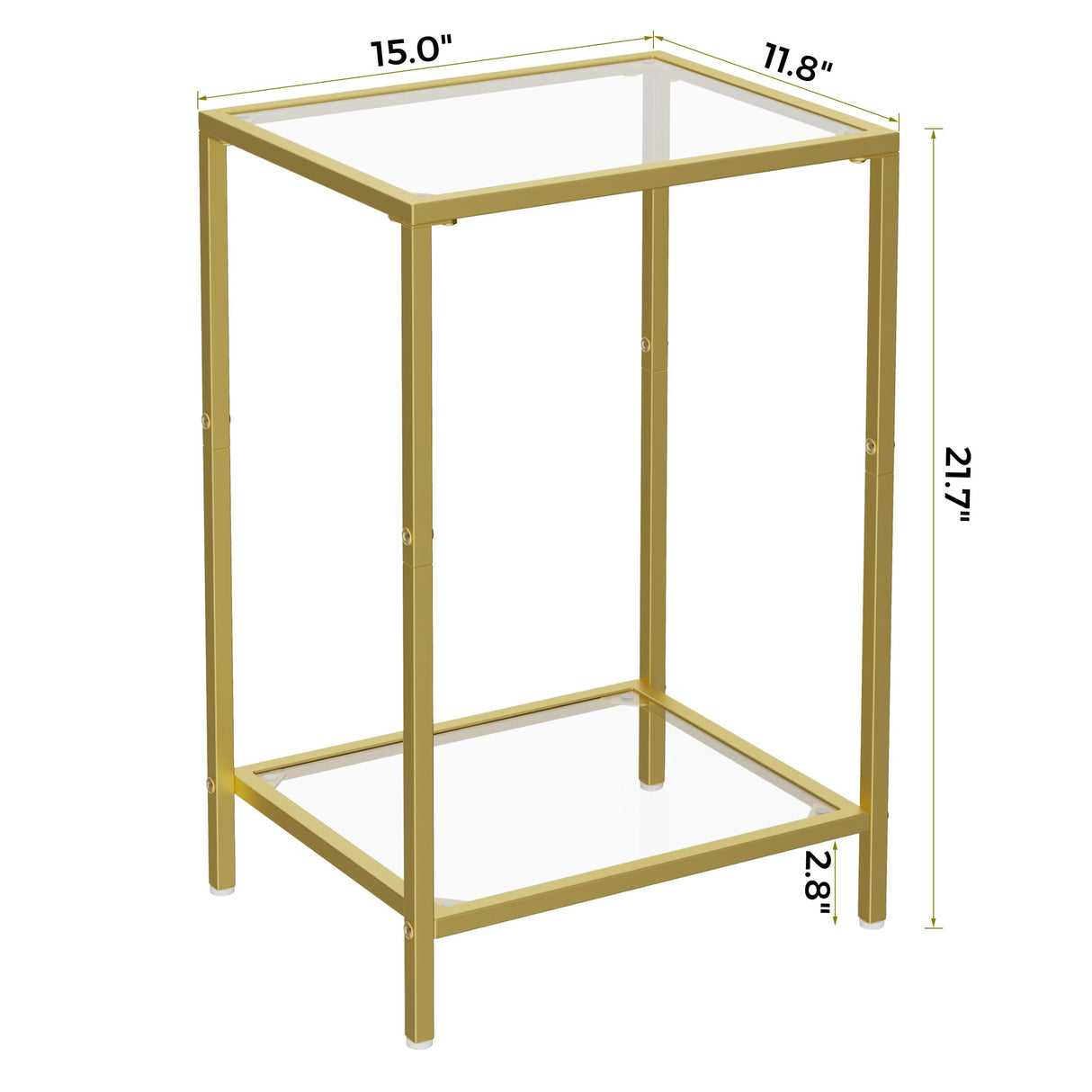 HOMSHO Side Tables Set of 2, End Tables with Tempered Glass, 2-Tier Nightstands with Storage Shelves, Coffee Table with Modern Style, Slim Sofa Table for Living Room, Bedroom, 11.8" D x 15" W, Golden HOMSHO