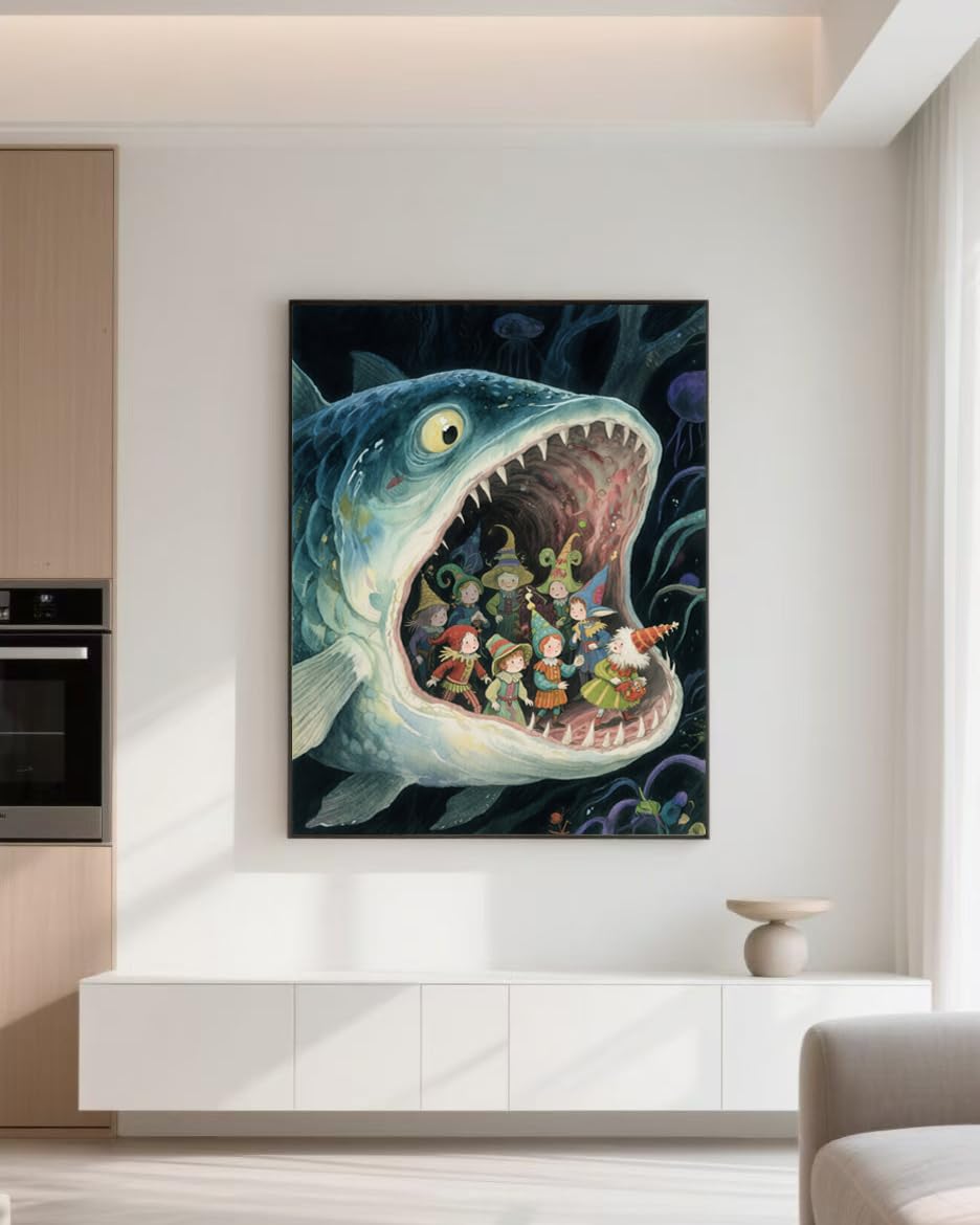 Giant Monster Fish 5D Diamond Painting Kit for Adults,Fantasy Deep Sea Shark Full Drill DIY Round Gem Art Diamond Art Kits Painting Crafts Ideal for Beginners and Home Wall Decor 12X16inch PUSHPIN PAINTING