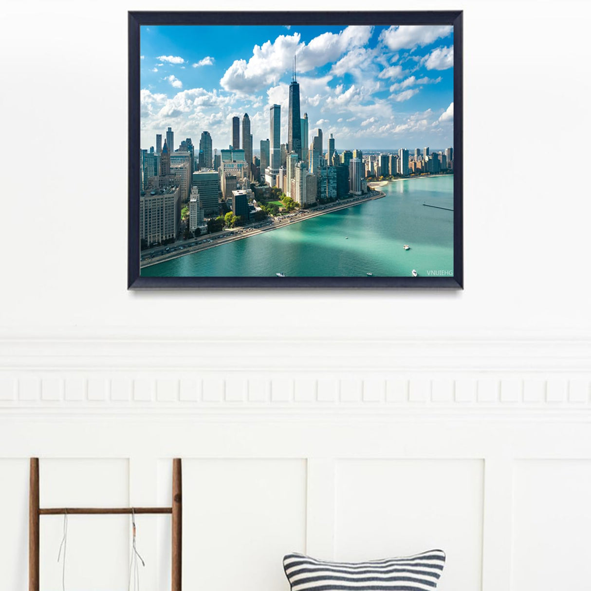 VNUIEHG DIY Digital Oil Painting Set Chicago Skyline Aerial Drone View from Above Lake Michigan and City of Paint by Numbers Kits for Adult Beginner Art Craft for Home Wall Decor 16"x20" VNUIEHG