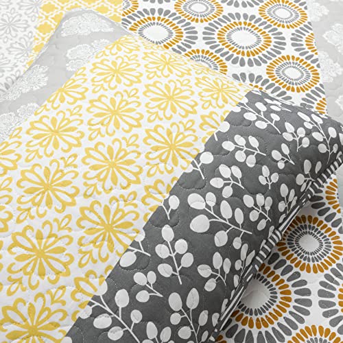 Lush Decor Bohemian Stripe Reversible Cotton Quilt Set, 3 Piece Set, Full/ Queen, Yellow & Gray - Striped Bedding Set - Yellow Quilts Queen Size - Boho Decor Lush Decor