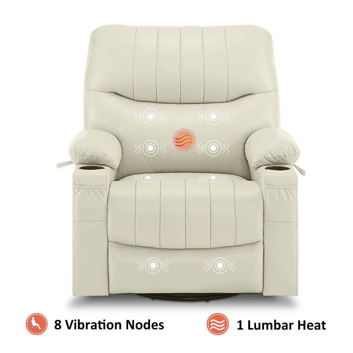 MCombo Oversized Swivel Glider Rocker Power Recliner Chair for Living Room with Heat and Vibration Massage, USB Ports, Cup Holders and Pockets, Faux Leather 7785 (Milk White) MCombo