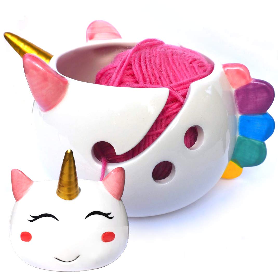 Unicorn Yarn Bowl for Knitting - Cute Ceramic Knitting Bowl Extra Large - Ceramic Yarn Bowl Crochet Accessories Yarn Holder Storage Gift for Knitters Funny Evovee