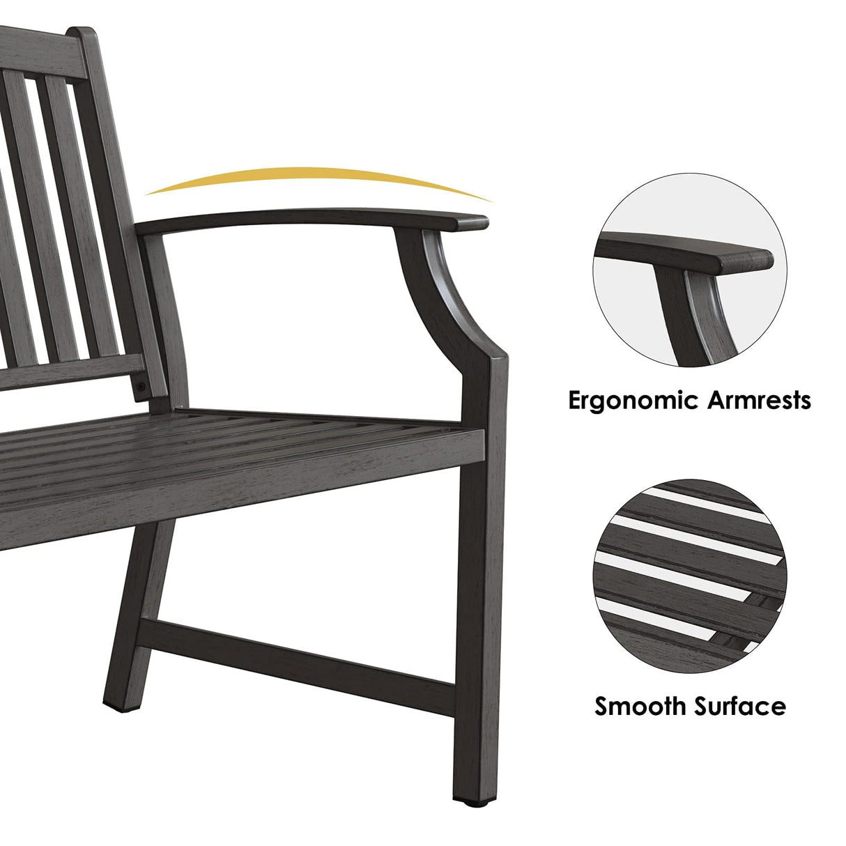 Grand patio 52" Farmhouse Outdoor Bench, Garden Benches with Rust Free Metal Powder Coated Frame and Aluminum Backrest, Faux Wood Grain Finish Frame Patio Bench for Front Porch, Weathered Grey Grand patio