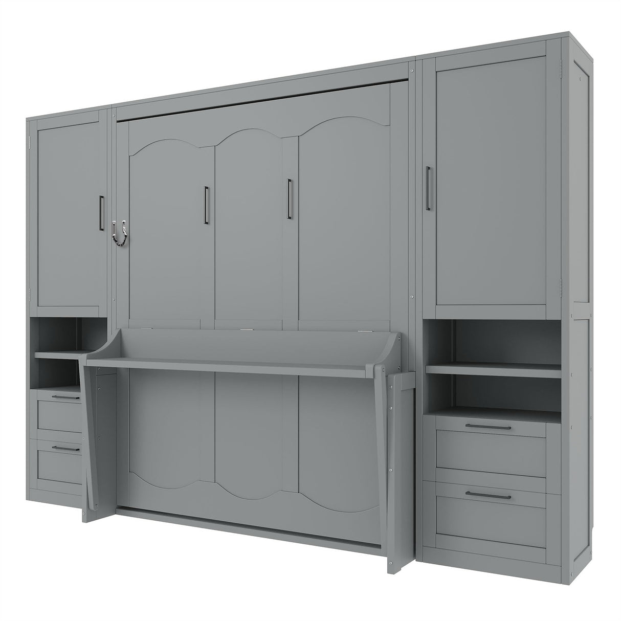 Harper & Bright Designs Queen Size Murphy Bed, Wooden Queen Wall Bed with Closet, Drawers and Shelves, Gray Harper & Bright Designs