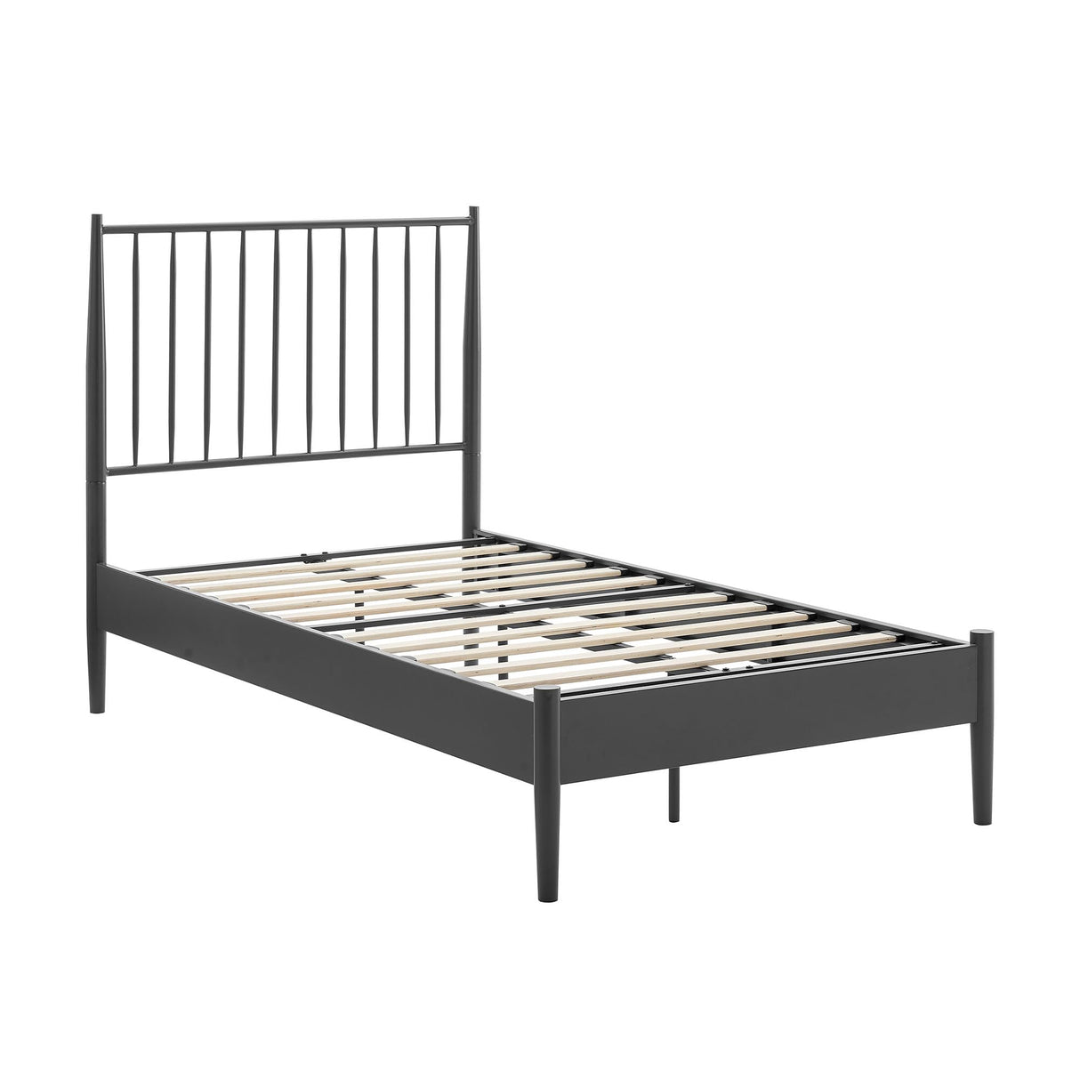 Modway Adair Twin Metal Platform Bed Frame with Spindle Headboard – Classic Modern Farmhouse Mattress Foundation with Wood Slat Support, No Box Spring Needed Modway