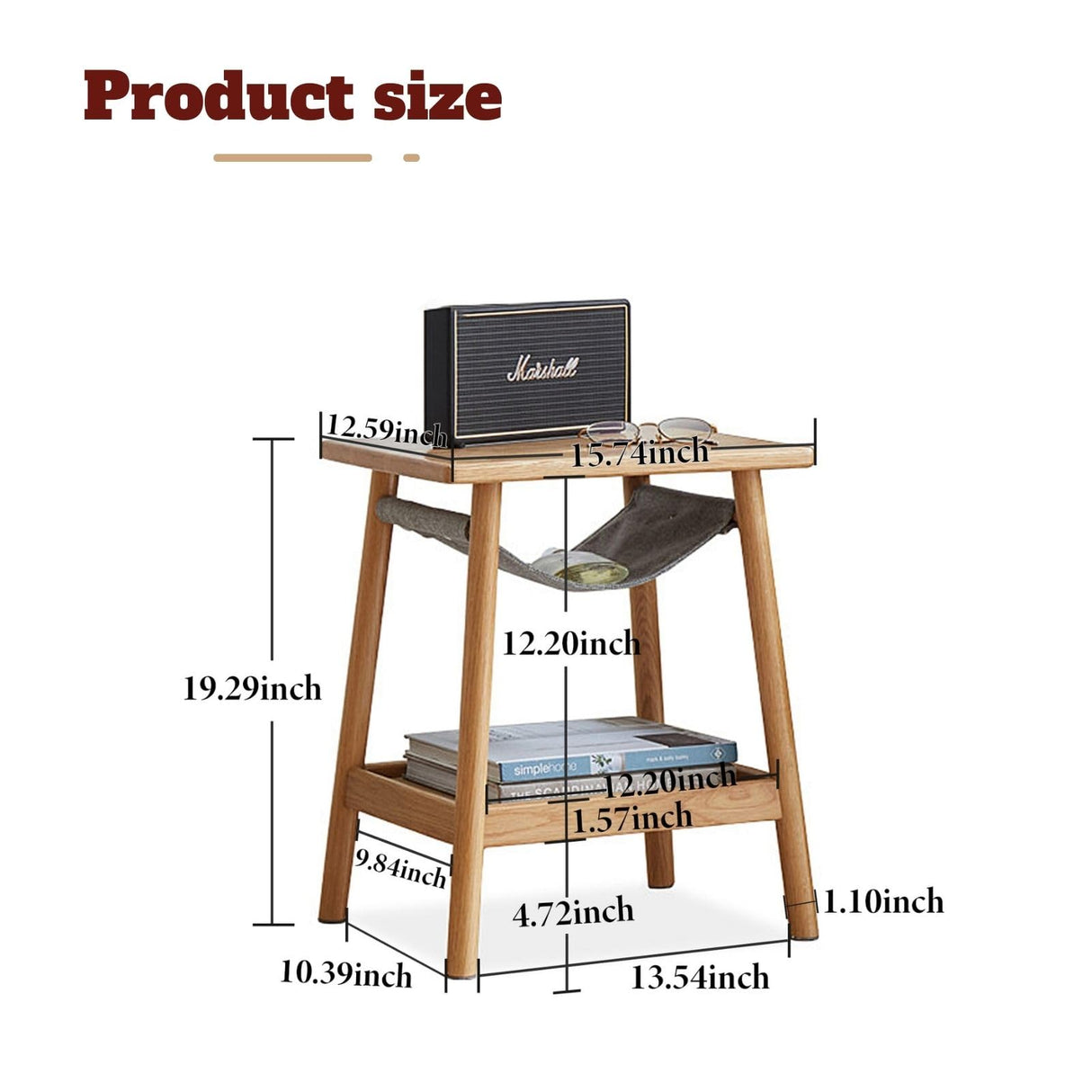 Vadisun Solid Oak Wood Nightstand with Storage Pocket – Modern Classic Side Table for Small Spaces, Log Color Bedside Table Vadisun