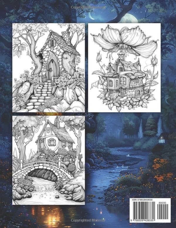 Coloring Book for Adults Mystical Fairy Homes: 50 Fantasy Illustrations to Relax and Unwind with Enchanted Architecture (Mindful Magic Coloring Series for Adults) WoodArtSupply