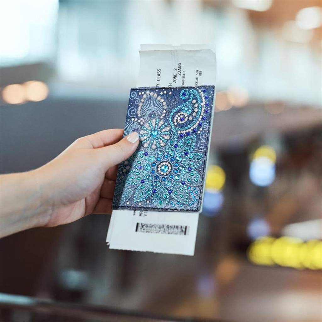 2 Pieces Diamond Painting Leather Passport Holder, DIY Special Shaped Crystal Painting Travel Passport Protective Cover for Boarding Pass, ID Card, Driver's License-20X14CM (AA085-AA220) Vocttaiy