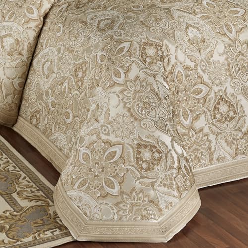 Albany Luxury Bedding | Soothing Neutral Tones of Champagne and Ivory | Jacobean Floral Inspired Damask, Medallions, and Stripes | 3 Piece Bed Set Includes Oversized King Bedspread and 2 King Shams J. Queen New York