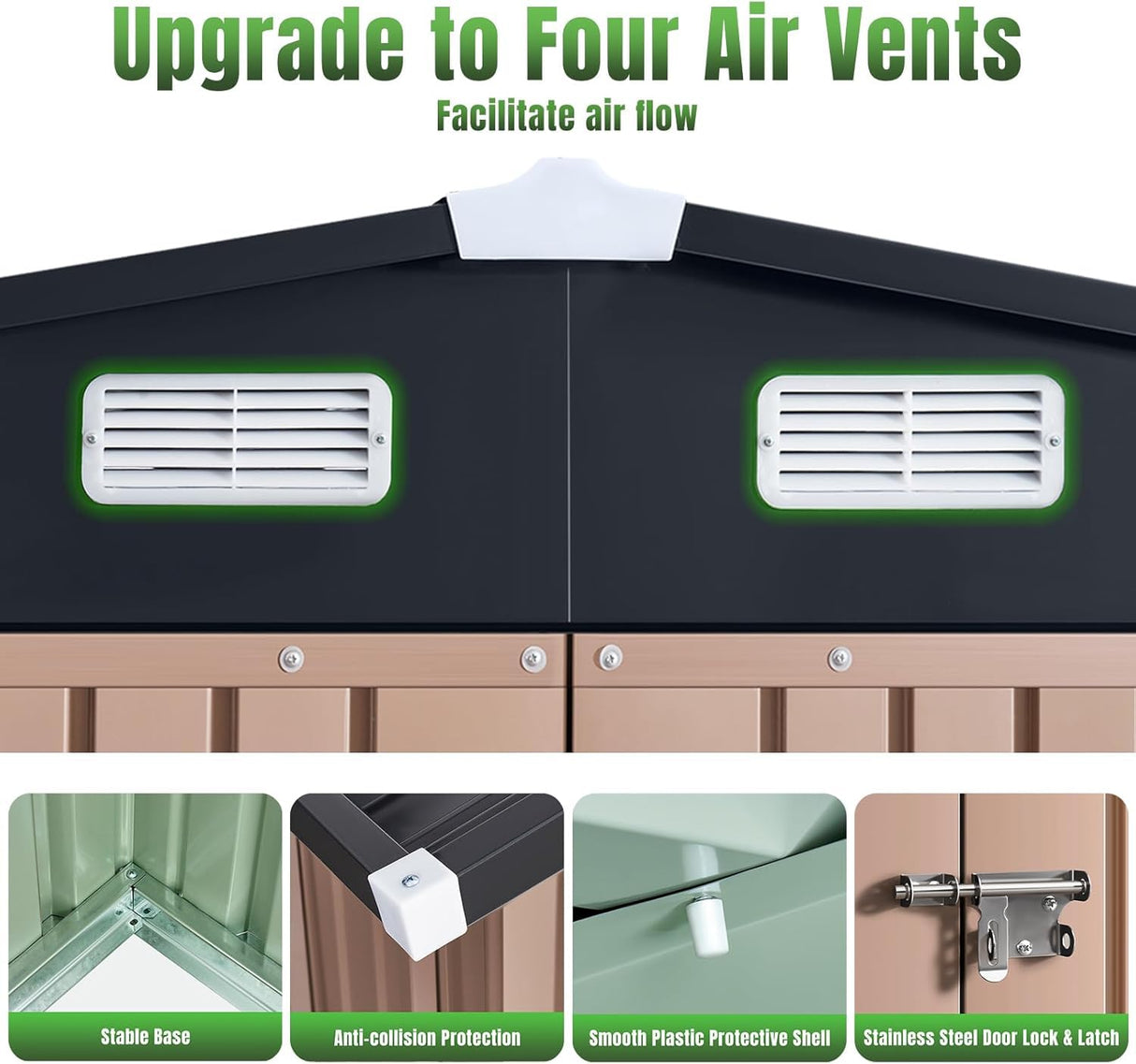 Aoxun 6'x4' Outdoor Metal Storage Shed with Lockable Door- Ideal for Tools, Garden Equipment & Bikes, Perfect for Patio Placement(Base Included/Brown) Aoxun