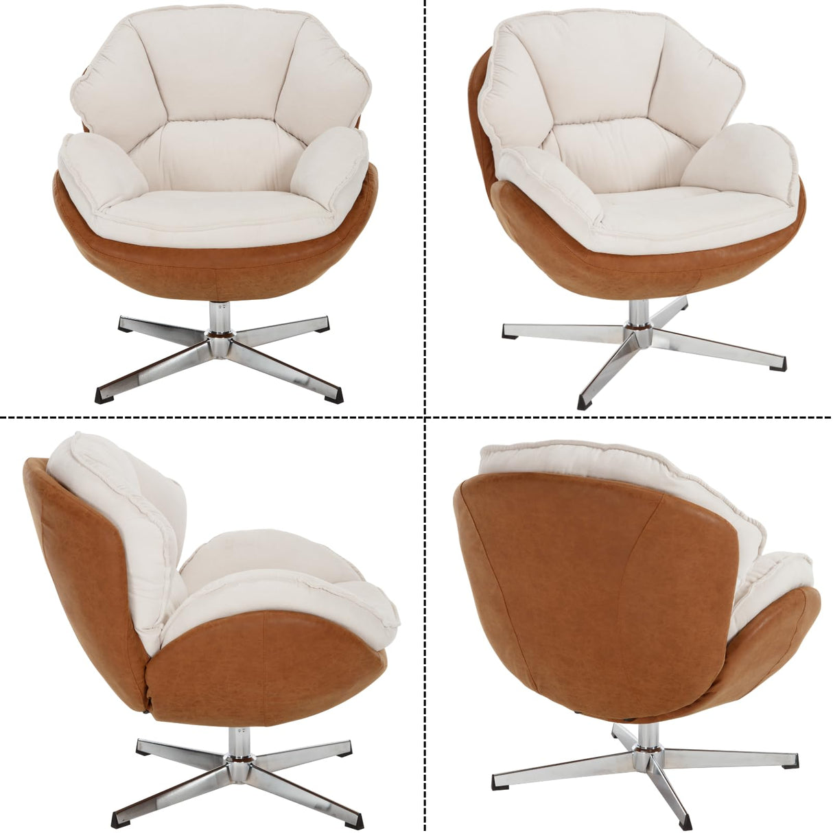 Ya-Home Modern Swivel Accent Chair, Chenille Upholstered Leisure Chair with Cozy Seat Silver Metal Base, Comfy Lounger Armchair Recliner Chair for Living Room Bedroom, 1PC, Beige Ya-Home