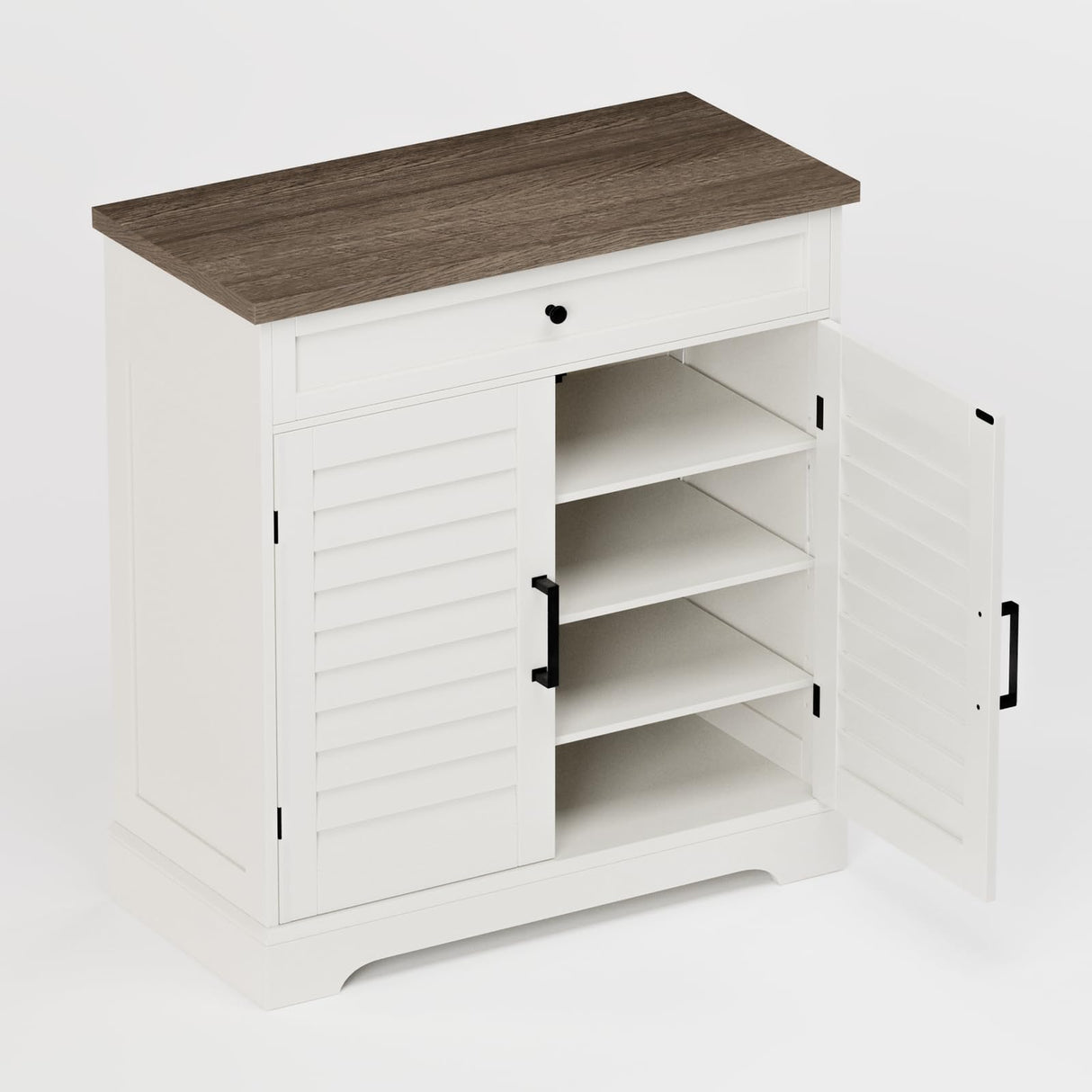 ChooChoo Farmhouse Shoe Cabinet with Doors, 4-Tier Shoe Storage Cabinet with Drawer and Shelves, Wooden Shoe Rack Organizer for Entryway, Hallway, Closet, Soft White & Brown ChooChoo