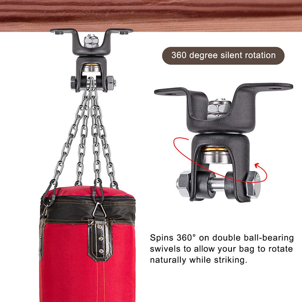 BeneLabel Heavy Duty Boxing Punching Bag Chain, 800 LB Capacity, 360° Rotation Wood Beam Holder with 4 Chains and 4 Carabiners, 2 Wood Screws for Wooden Sets BeneLabel