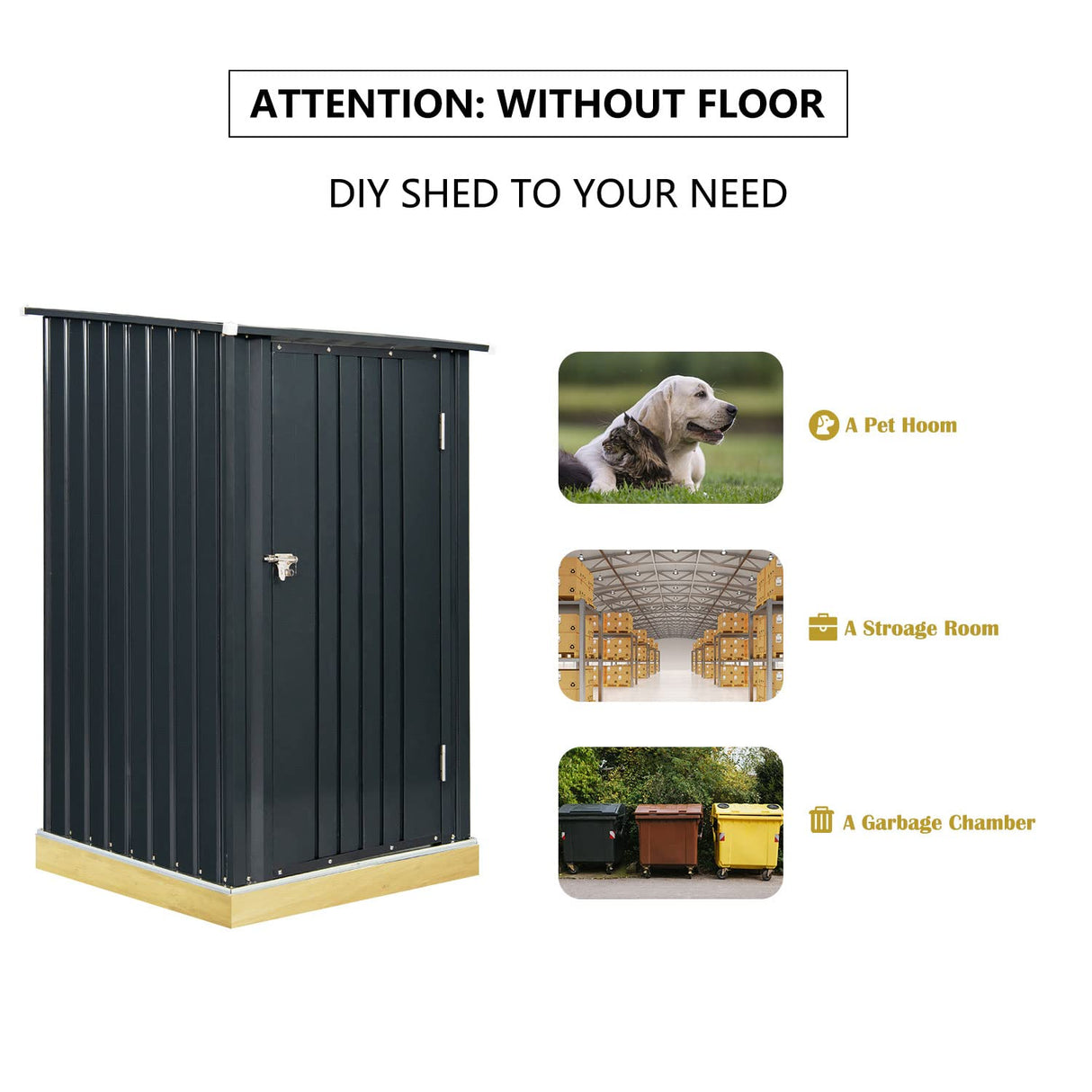 Outdoor Storage Shed, 3 x 3 FT Metal Steel Garden Shed with Single Lockable Door, Small Shed Outdoor Steel Utility Tool Shed for Backyard Patio Garden Lawn, Grey 4ever2buy