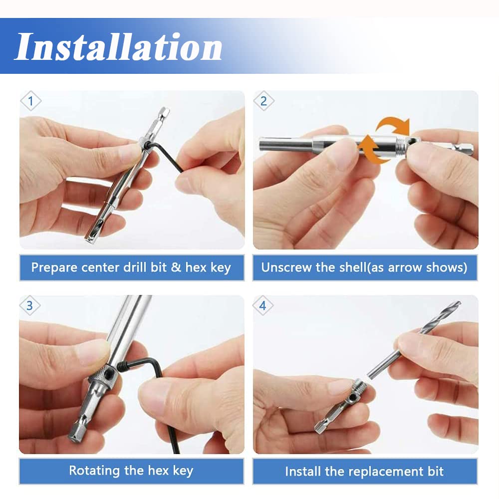 Eyech 4Pcs HSS Door Window Cabinet Self Centering Hinge Drill Bits Set Center Hinge Drill Bit Mill Tool for Opening Hole-5/64 Inch 7/64 Inch 9/64 Inch 11/64 Inch Eyech