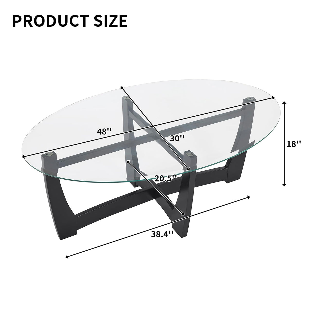 LKTART 48" Oval Glass Coffee Table with Tempered Glass Top Cross and Solid Wood Base Simple & Modern Center Table for Living Room Office Apartment Black LKTART