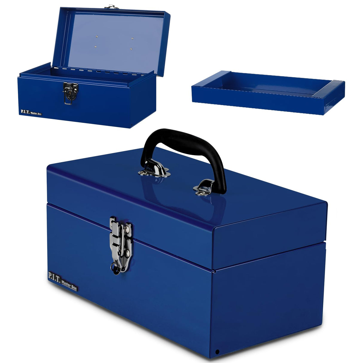 P.I.T. Small Tool Box,Portable Removable Tray Heavy Steel Tool Box with Metal Latch Closure,Blue,Tool Storage, Lockable,Mini Tool Box,Small Tool Case for Household, Warehouse,Tools Storage,Home DIY P.I.T.