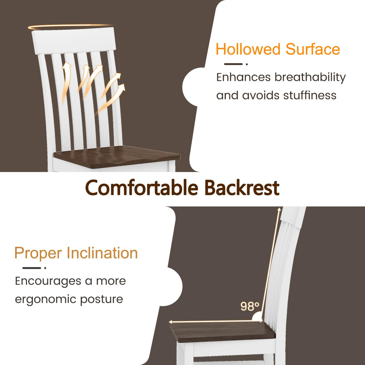 Giantex Wooden Dining Chairs Set of 2, Farmhouse Kitchen Chair with Hollowed Backrests & Rubber Wood Seats, Rustic Wood Side Chairs for Home Living Room Restaurant Giantex