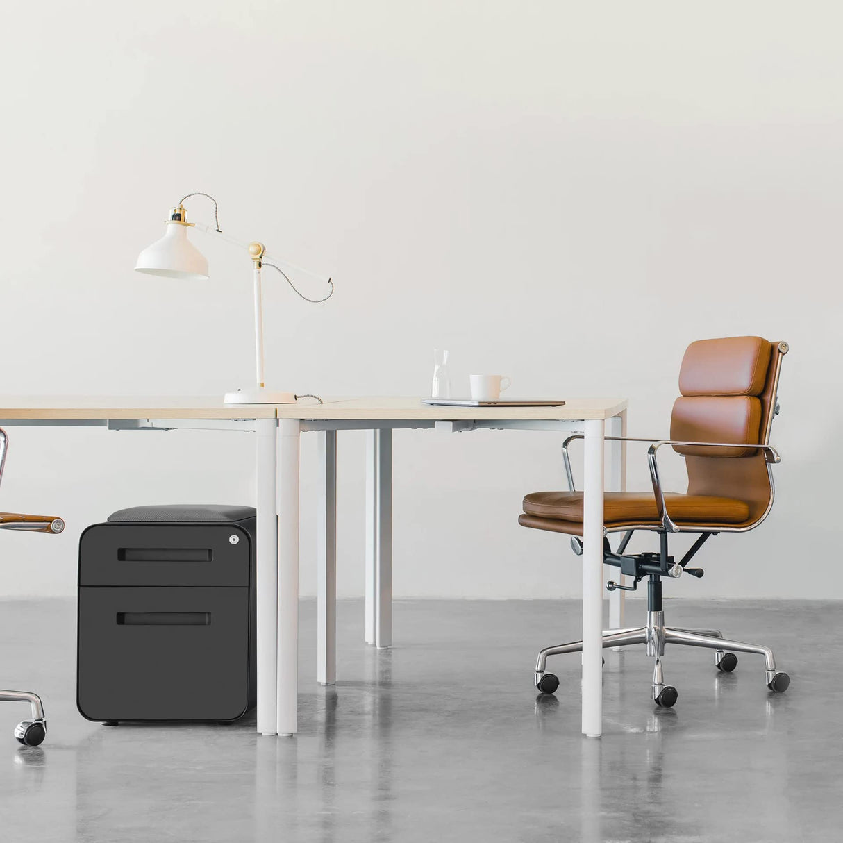 Laura Davidson Furniture STOCKPILE Mini Seated 2 Drawer Mobile File Cabinet with Removable Magnetic Cushion Seat - Short Version, Metal Filing Cabinet, Pre-Assembled, Black with Grey Cushion Laura Davidson Furniture