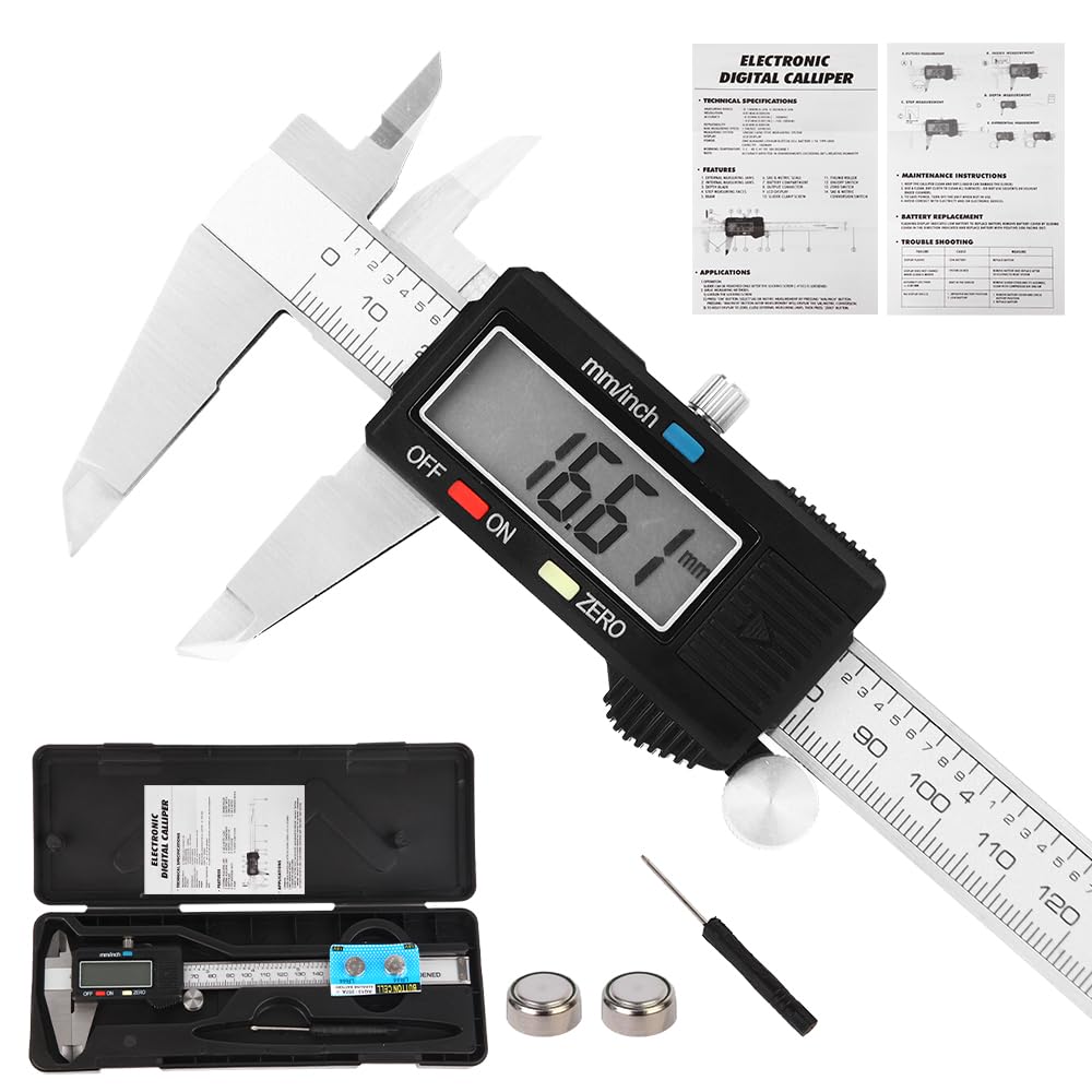 Digital Caliper Measuring Tool, Stainless Steel Vernier Caliper Digital, Micrometer Calipers with Large LCD Screen, Auto-Off Feature, Inch Millimeter Conversion, 6 Inch Caliper Tools for DIY/Household Aurdeayi