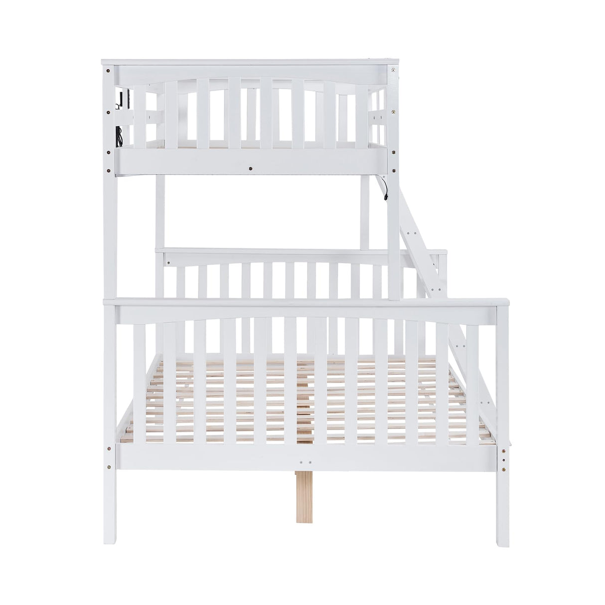 VINGLI Modern White Twin Over Full Bunk Bed with LED Lights and USB Charging Station VINGLI