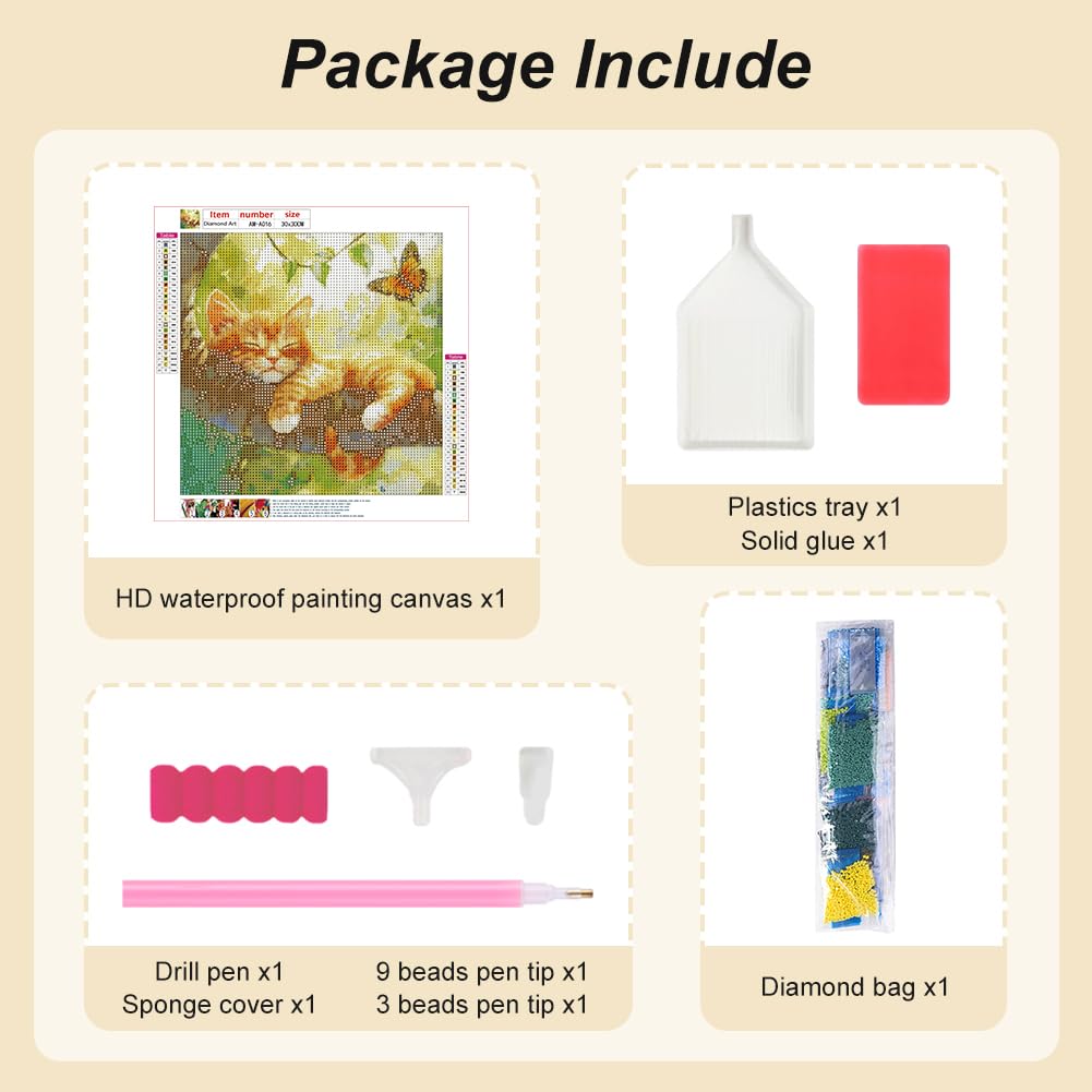 AMORARS Cat Diamond Painting Kit for Adults, 5D Sleepy Cat Diamond Art for Beginners - DIY Full Diamond Dot Gem Art Painting, Gifts,Suitable Home Wall Arts and Craft Paint Kits, 12x12Inch AMORARS