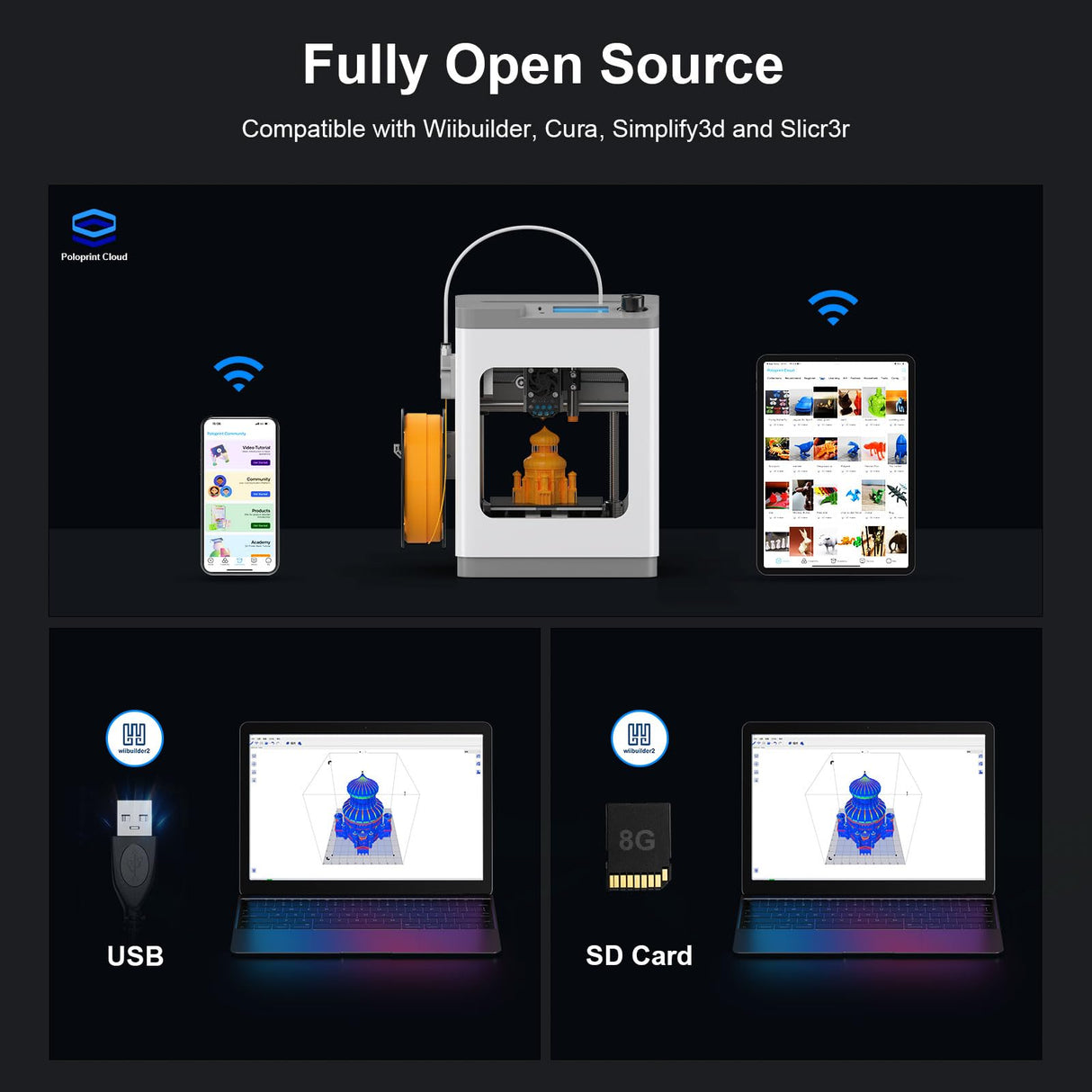 TINA2S 3D Printer with WiFi Printing, WEEDO Mini 3D Printers for Kids and Beginners, Auto Leveling and Fully Assembled FDM 3D Printer, Open Source DIY 3D Printer for Home Classroom and Office WEEDO