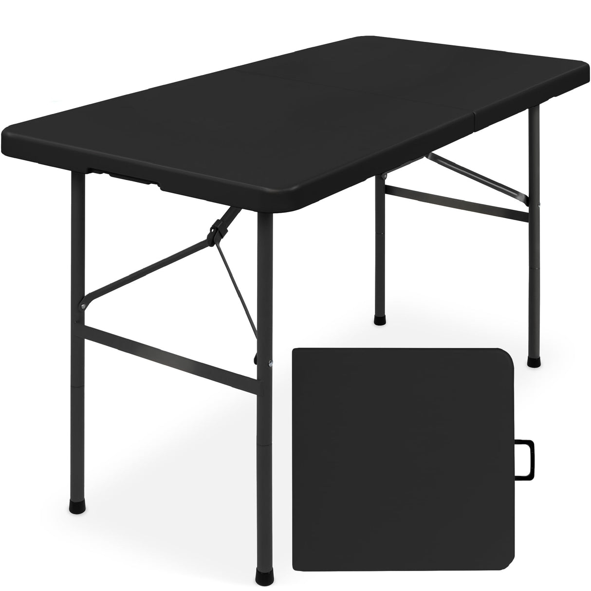 Best Choice Products 4ft Plastic Folding Table, Indoor Outdoor Heavy Duty Portable w/Handle, Lock for Picnic, Party, Camping - Black Best Choice Products