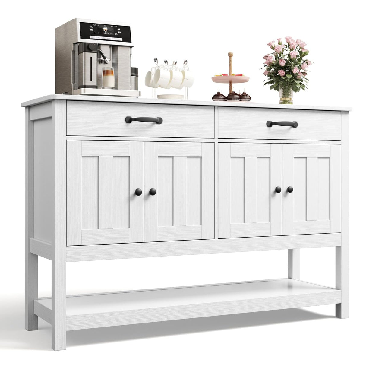 Gizoon 47'' Buffet Sideboard Cabinet with Storage, Modern Farmhouse Coffee Bar with 2 Drawers and Doors, Entryway Table with Shelf for Living Room, Kitchen and Hallway Gizoon