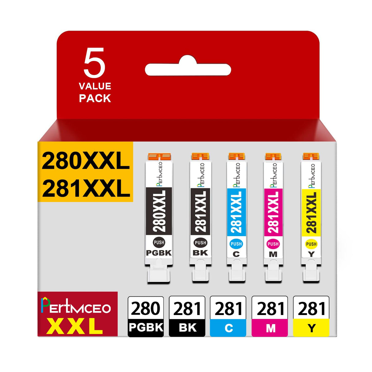 TR8622a Ink Cartridges PGI-280 CLI-281 280XXL 281XXL Compatible Ink Cartridge Replacement for Canon 280 281 Ink to use with PIXMA TR8622a TR8620a TR8622 TR8620 TR8600 TS9500 TS6300 Printer (5 Pack) Pertmceo