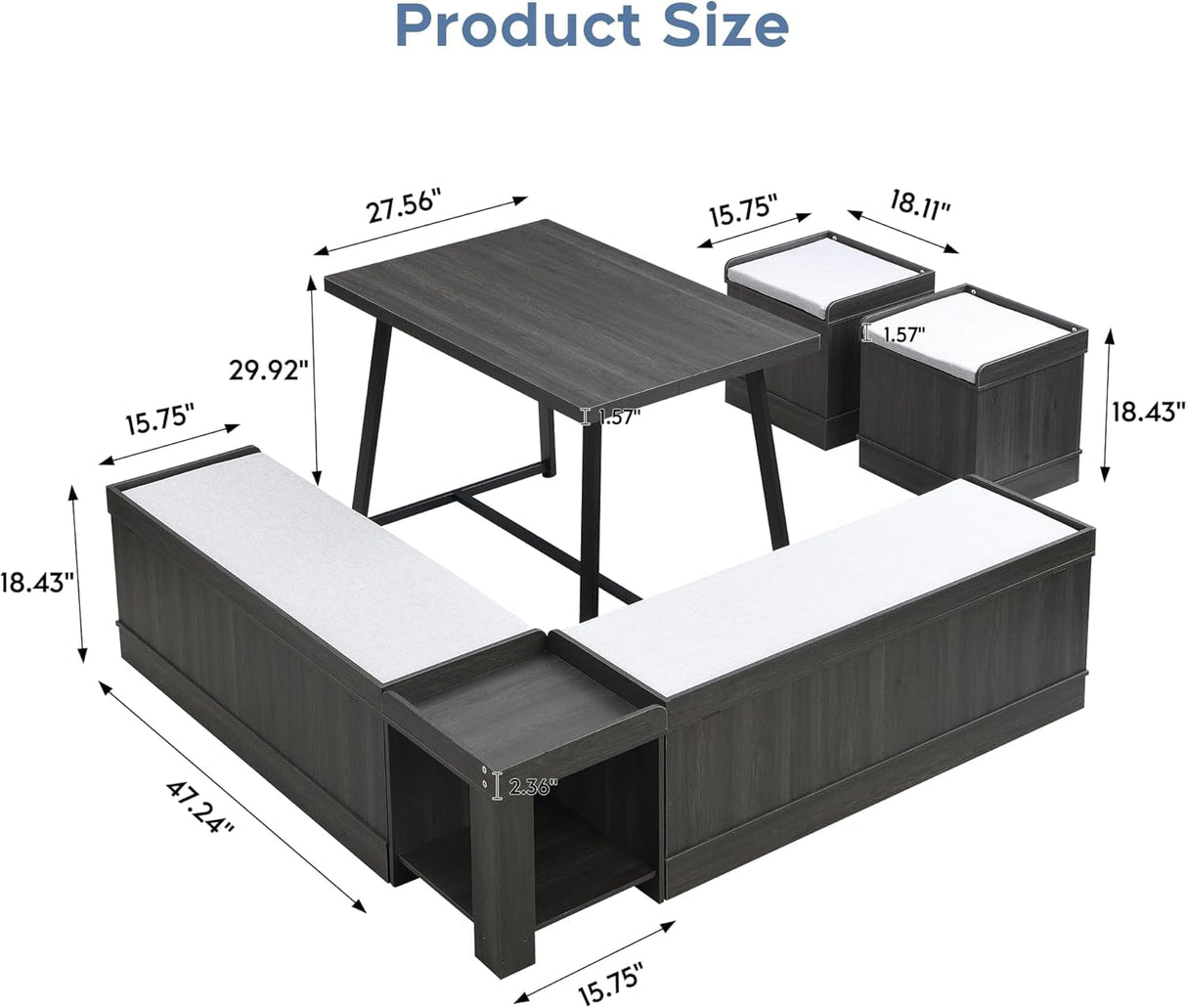 XIAO WEI Corner Dining Table Set with Storage Stool and Storage Bench,47 Inch Rustic Brown Breakfast Nook with Banquette Seating,6 Pieces Dining Table Set Corner Booth for Kitchen and Dining Room XIAO WEI